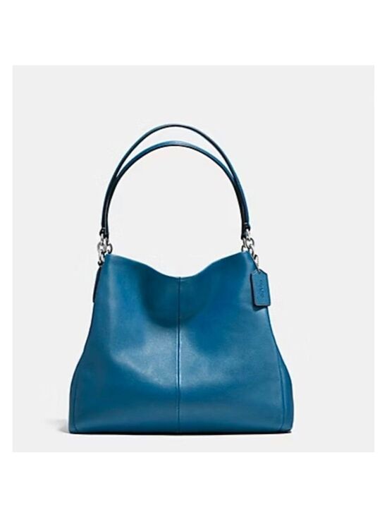Coach Handbags - Coach Phoebe F35723 Blue Pebble Leather Shoulder Bag with Gold-Tone Hardware